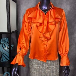 Orange Ruffled Bell Sleeve Blouse